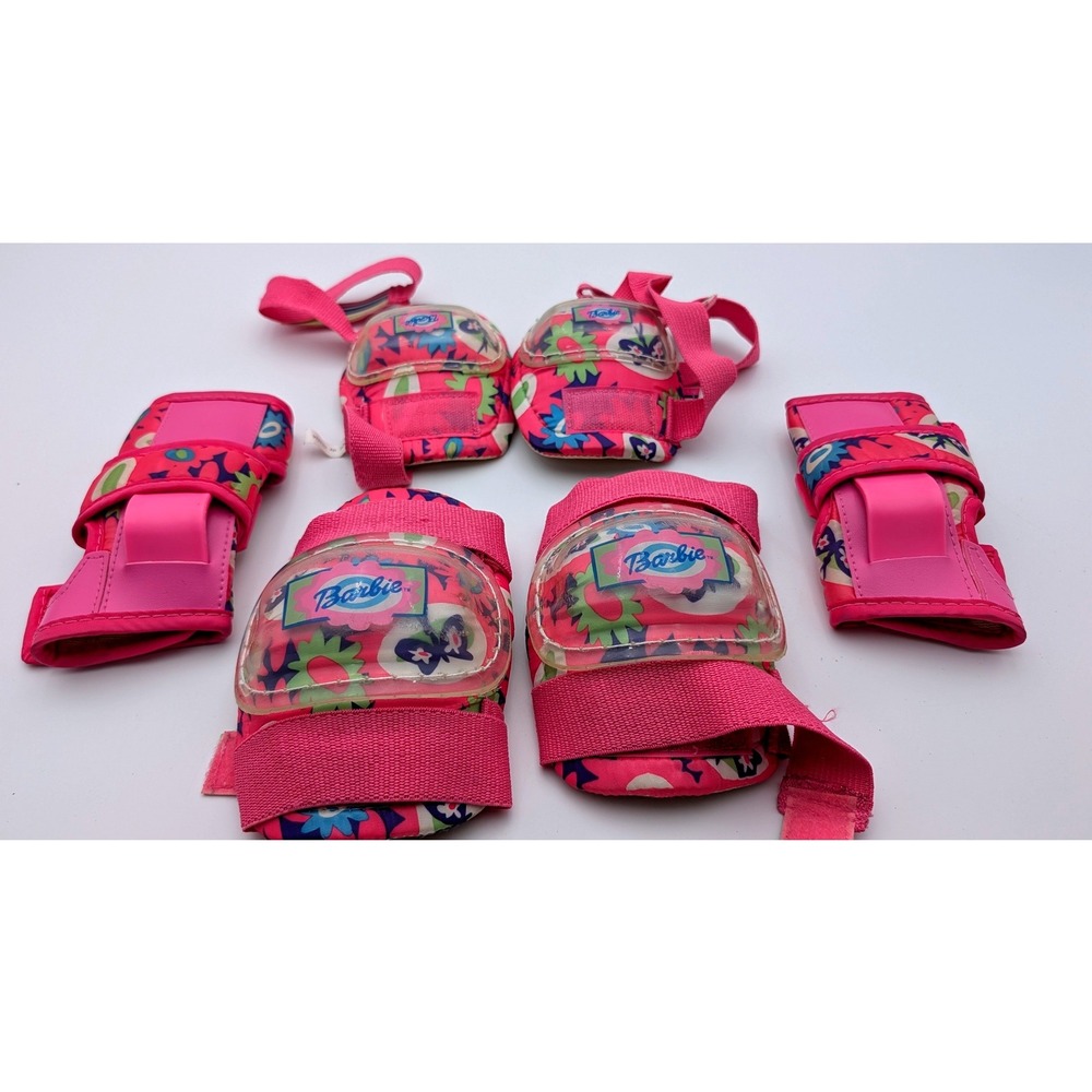 Barbie Kids Protective Gear Set Pink Floral Knee Elbow Pads Wrist Guards
